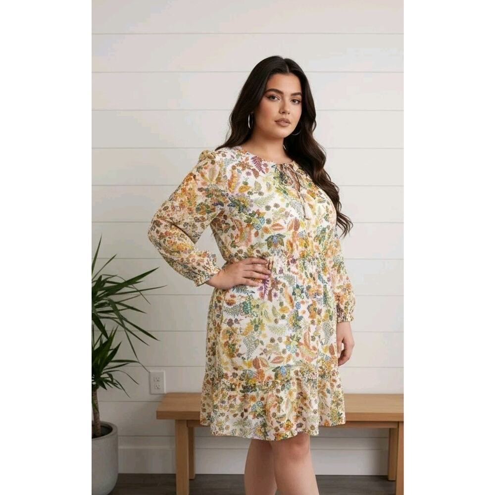 Robert Louis Long Sleeve Elastic Waist Cottage Core Ruffle Dress Womens 1X Flora